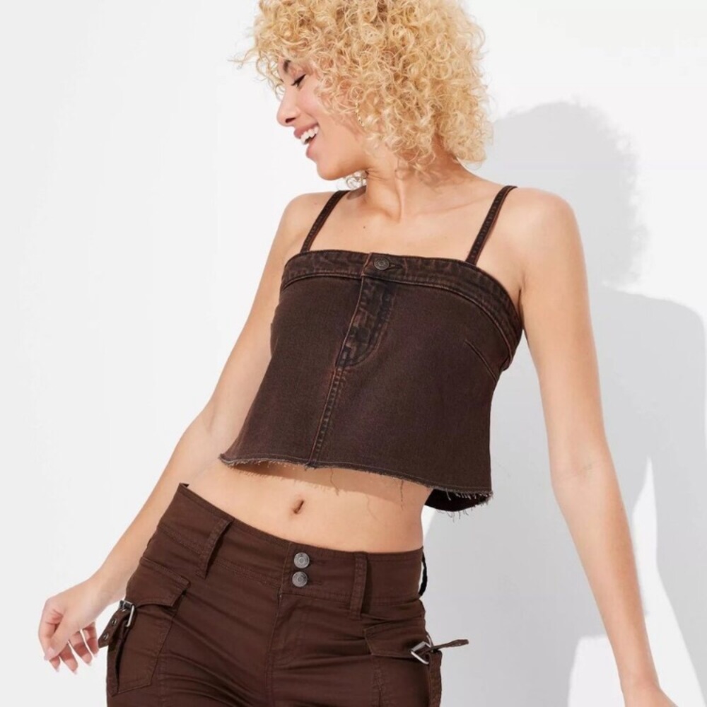 Wild Fable Brown Reworked Cropped Denim Tank Top NWT